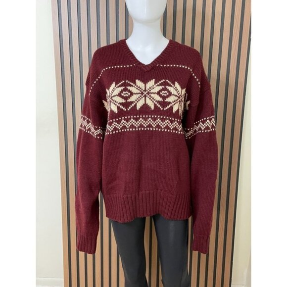 Abercrombie & Fitch Men's L 100% Wool Red Fair Isle Nordic Sweater Vintage Y2k - Picture 1 of 8